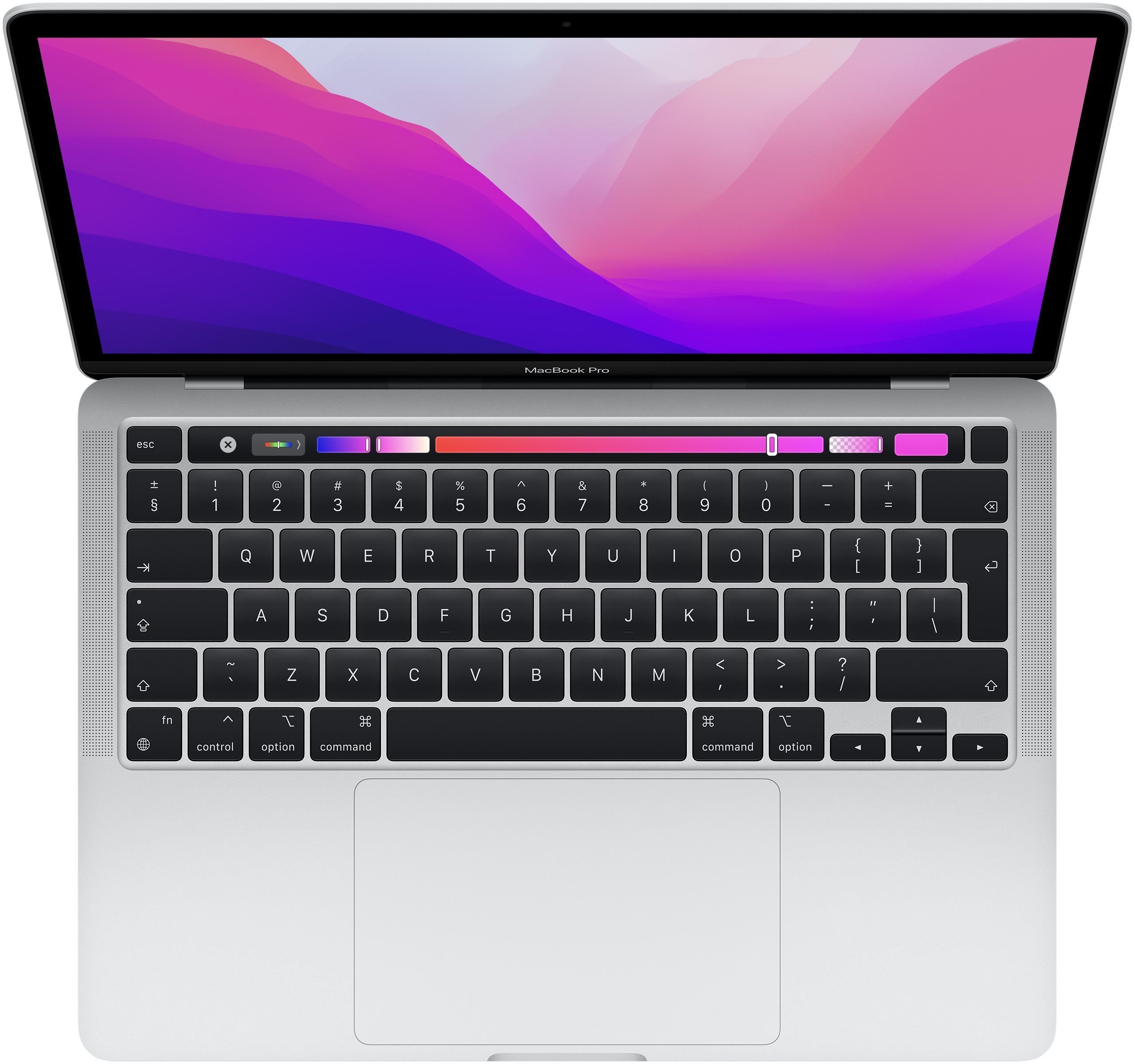 Nový MacBook Pro M2 má vylepšenou klávesnici Magic Keyboard s nůžkovým mechanismem a s 1mm zdvihem pro tiché psaní a přesnou odezvu.