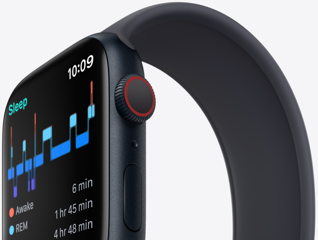 Apple Watch Series 8 nabízí aplikaci Spánek, která monitoruje délku i fáze spánku a rovněž dokáže detekovat nejběžnější spánkové poruchy.
