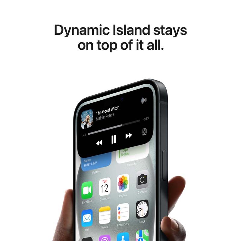 Dynamic Island pro zobrazení upozornění v bublinách u smartphonu Apple iPhone 15
