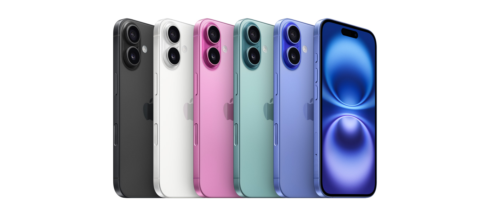 Smartphone iPhone 16 Plus v různých barvách