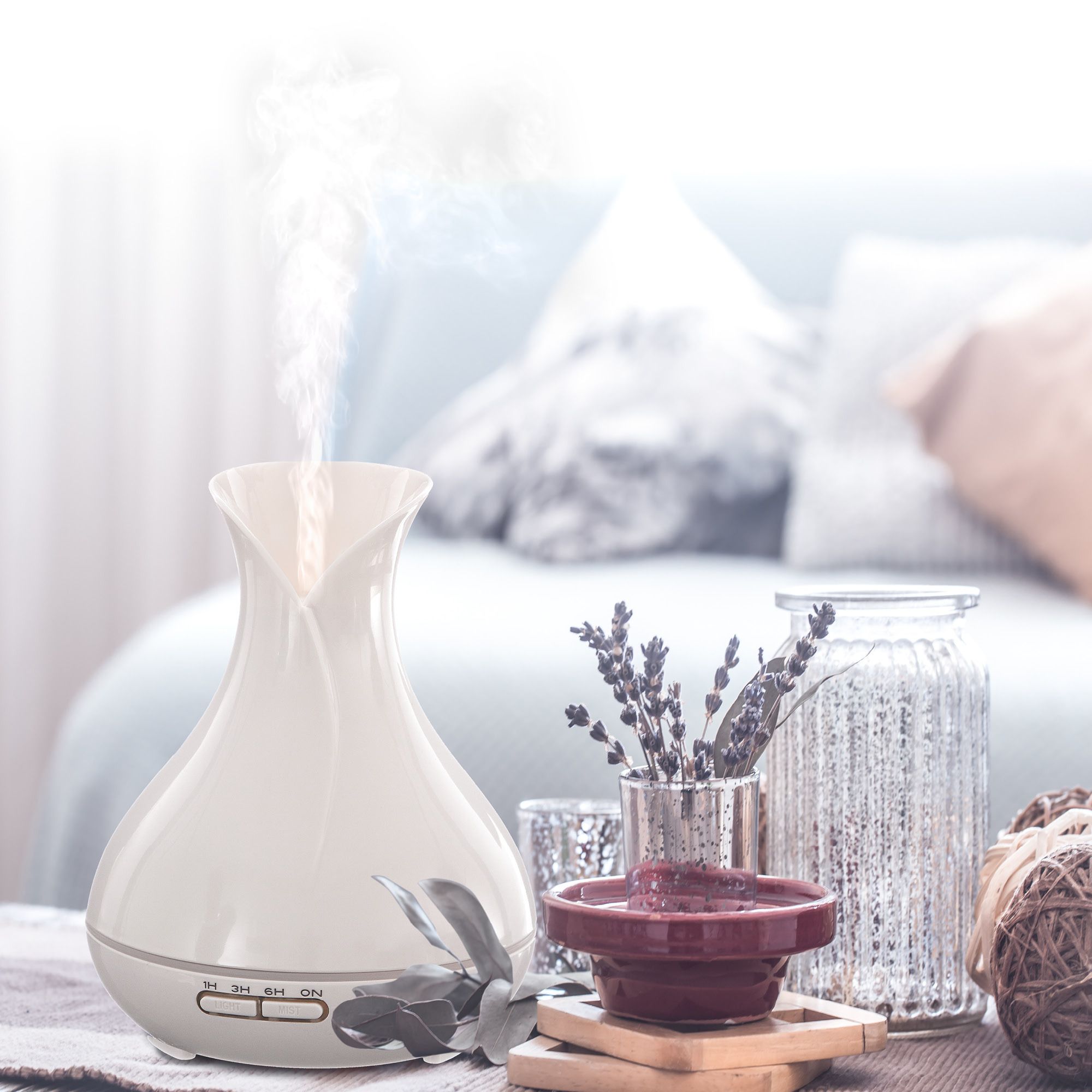 Aroma difuzér Sixtol Vulcan biely lesk 350 ml